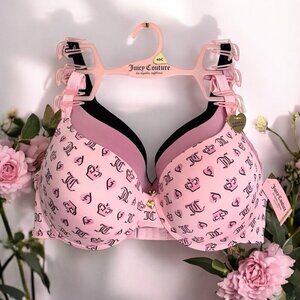 Juicy Couture Pink, Mauve & Black Sexy 3 Piece Bra Set NWT Size 40C